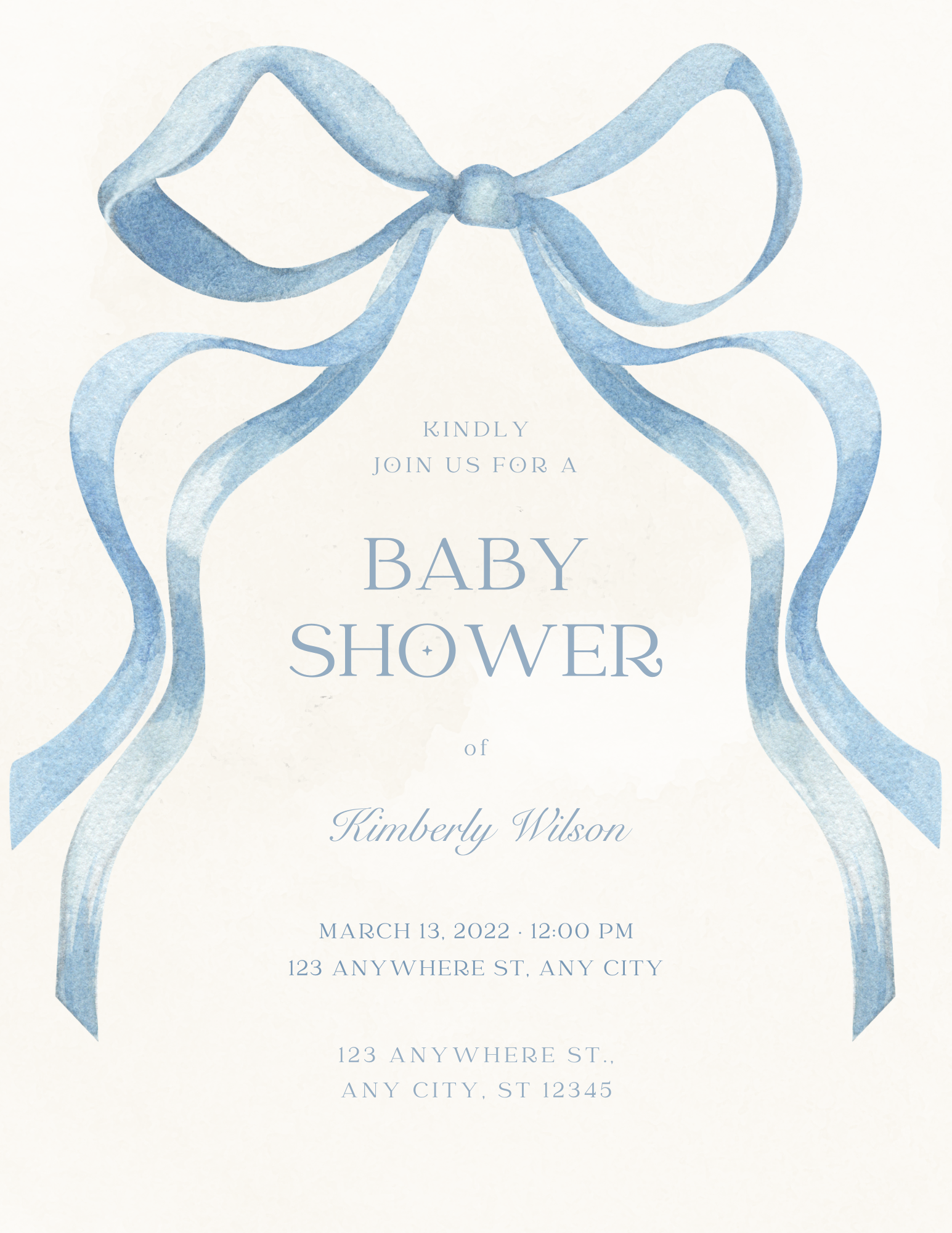 Blue Bow Baby Shower Invitation
